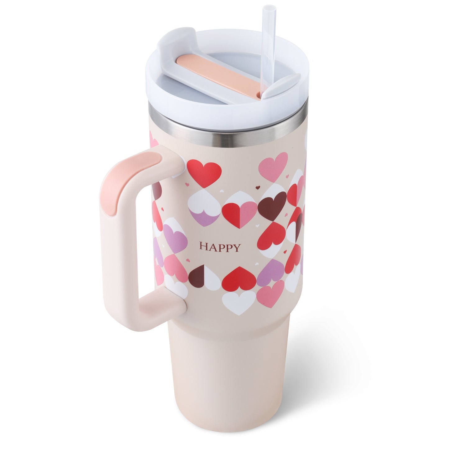 Gobelet de 40 oz avec poignée en paille isolée, tasse à café sous vide anti-déversement en acier inoxydable avec couvercle, tasse conique, cadeaux pour amoureux de la Saint-Valentin, convient pour la voiture, la salle de sport, le bureau, les voyages