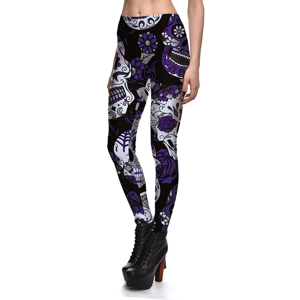 Leggings Fitness Haute Qualité Femme Violet Crâne Vignes Evil Legging Sexy Stretch Impression Numérique Pantalon Cool Pantalon