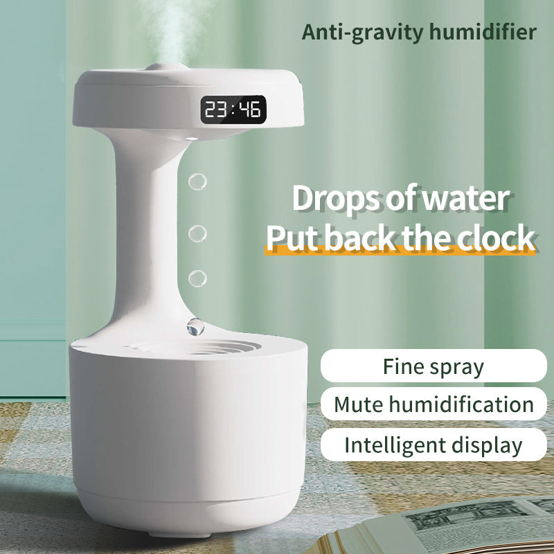 Humidificateur anti-gravité de chambre avec horloge, diffuseur d'arôme à reflux d'eau goutte à goutte, grande capacité, silencieux, brouillard épais, pulvérisateur domestique.