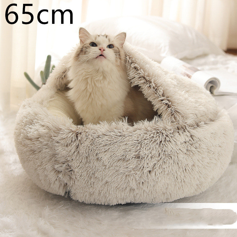 Lit pour chien et chat 2 en 1, lit d'hiver pour animaux, maison ronde en peluche chaude, lit doux en peluche longue pour animaux de compagnie, produits pour animaux.