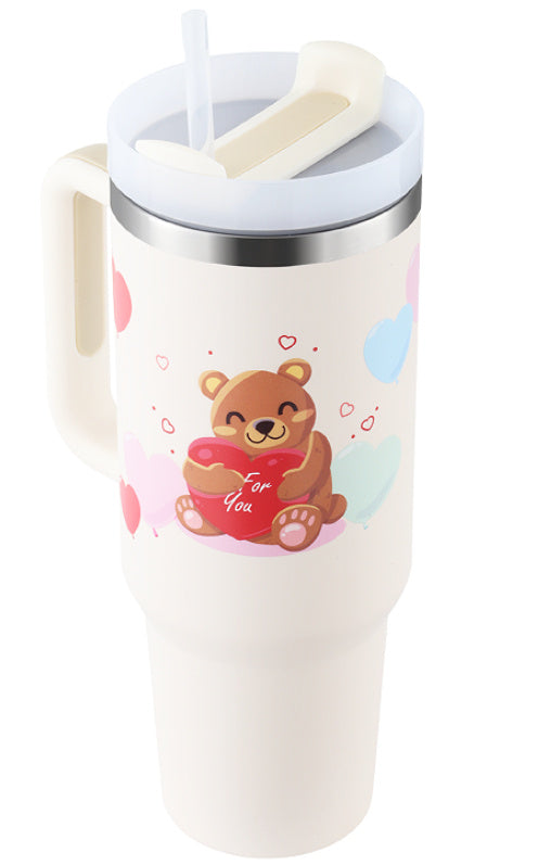 Gobelet de 40 oz avec poignée en paille isolée, tasse à café sous vide anti-déversement en acier inoxydable avec couvercle, tasse conique, cadeaux pour amoureux de la Saint-Valentin, convient pour la voiture, la salle de sport, le bureau, les voyages