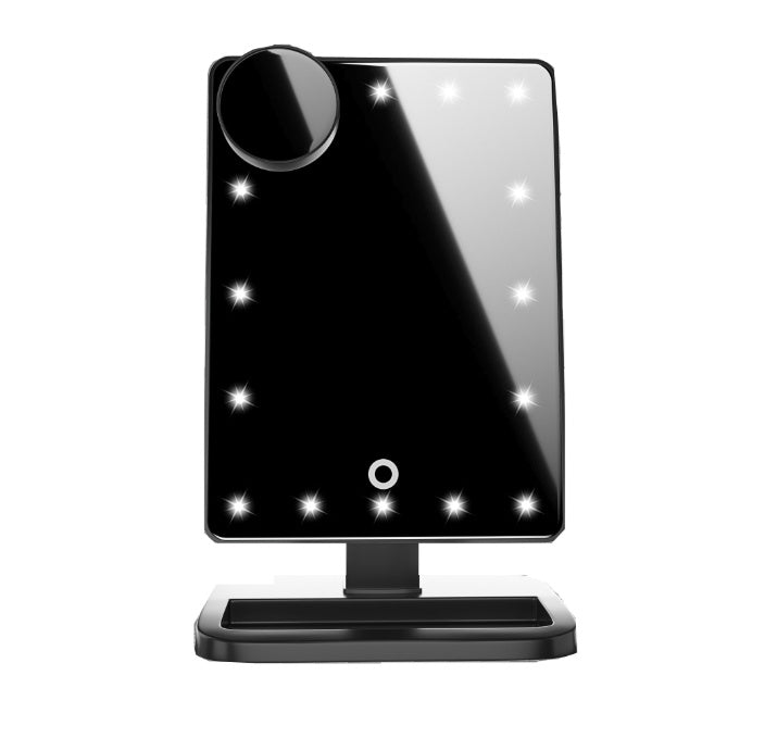 Miroir de maquillage à écran tactile avec 20 lumières LED, haut-parleur Bluetooth et miroirs grossissants 10X.