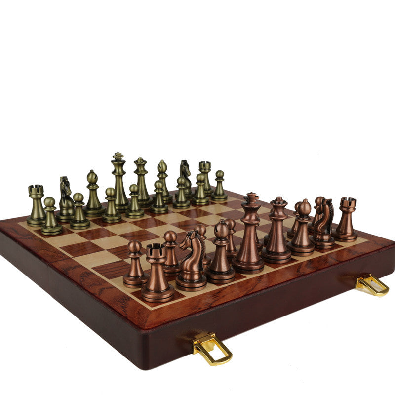 Coffret cadeau premium d'échecs en métal bronze pliable pour enfants