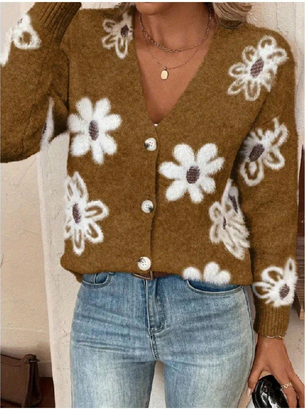 Cardigan à boutons avec imprimé floral