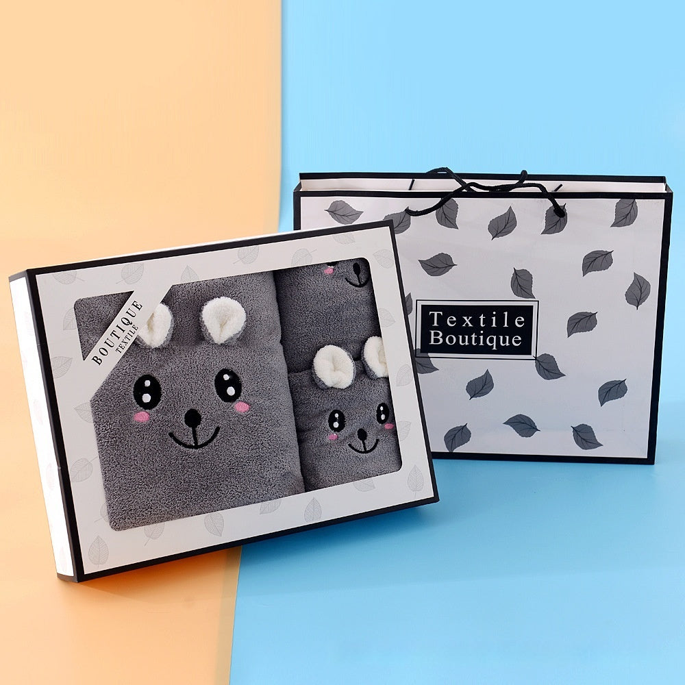 Serviette de bain en velours corail Serviette deux pièces Oreilles de lapin Koala Coffret cadeau