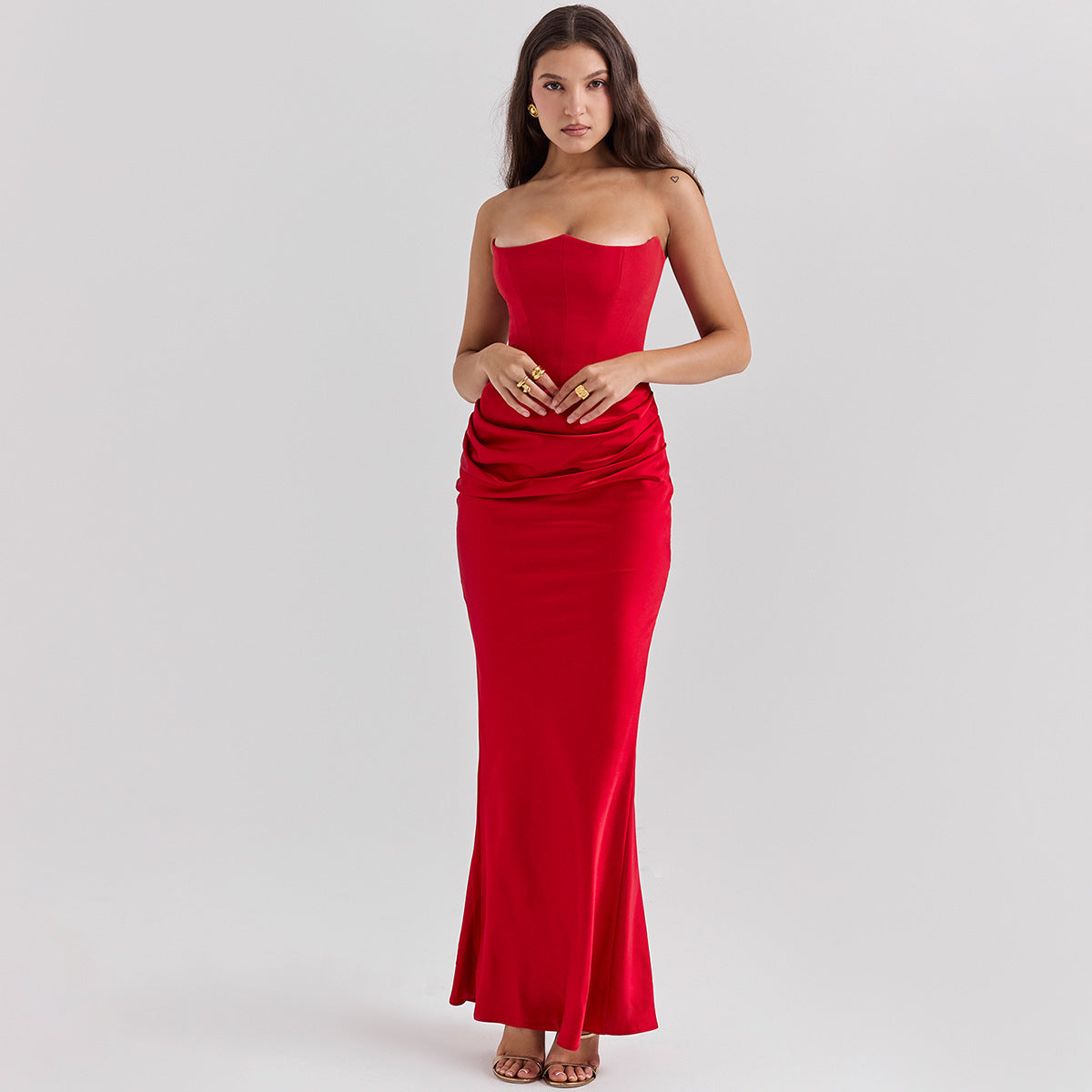 Slim Tube Top Robe Longue Sexy Mode Bandeau Dos Nu Robe De Soirée De Soirée Pour Femmes Vêtements