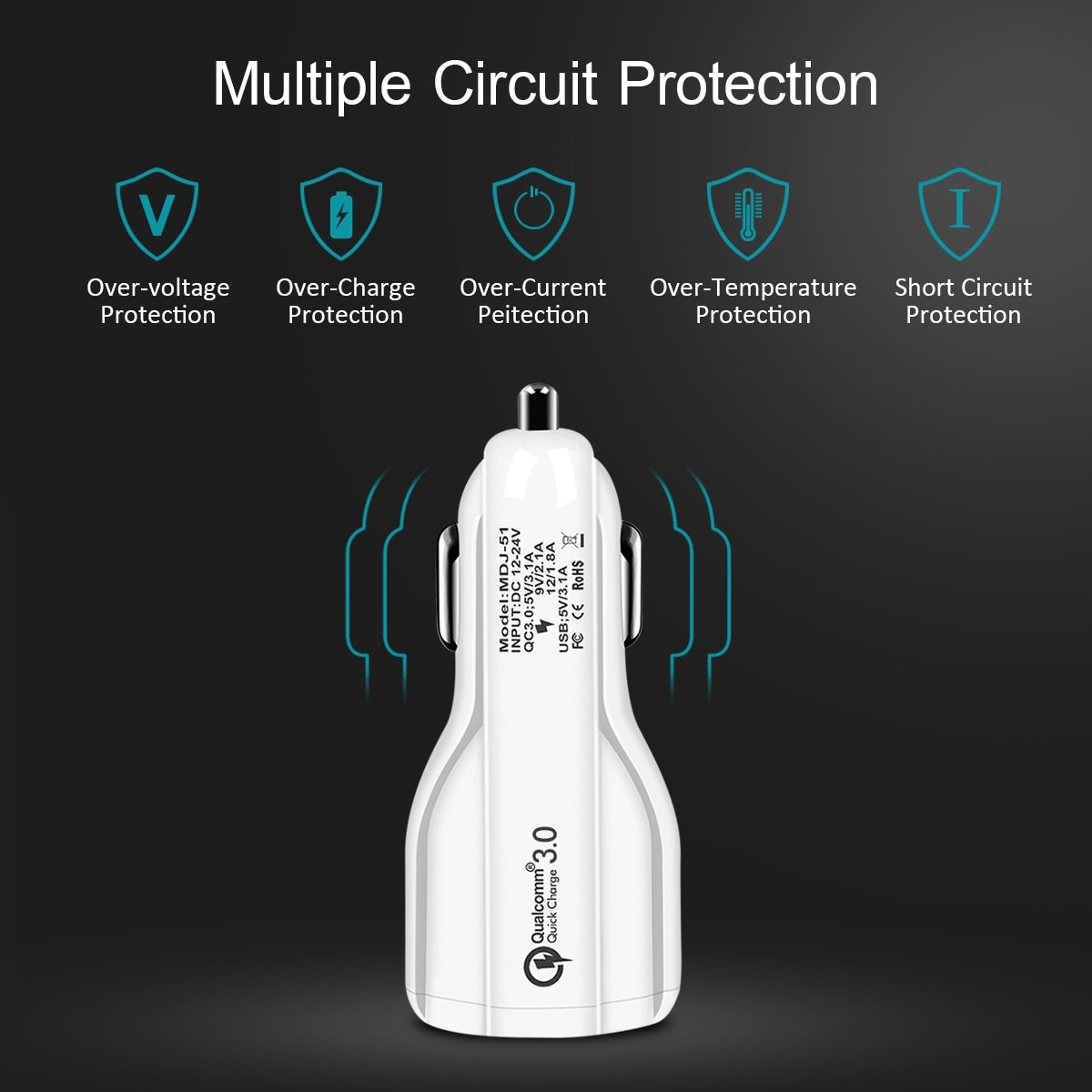 Chargeur de voiture Quick Charge 3.0 pour téléphone mobile, chargeur de voiture à double USB, adaptateur de charge rapide Qualcomm QC 3.0, chargeur de voiture mini USB.