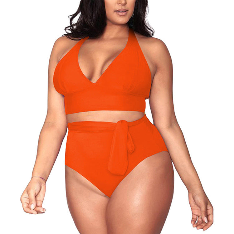 Maillot de bain sexy à bretelles larges fendues avec ceinture multi-cordes et taille haute en V profond pour femme