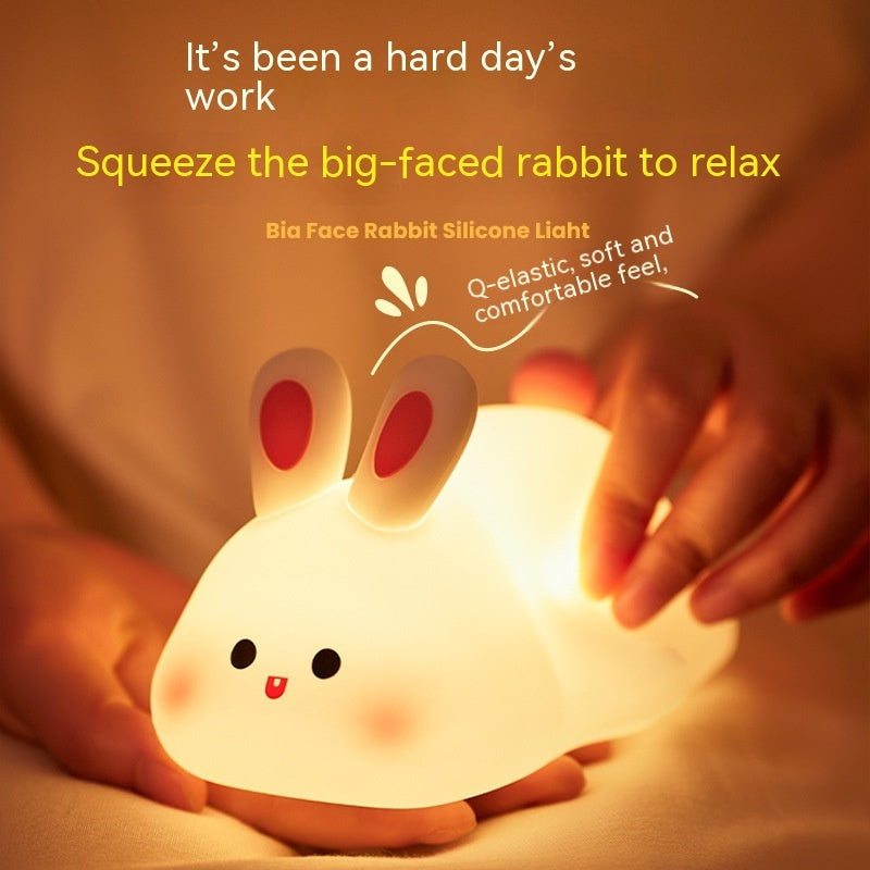 Lampe de nuit LED mignonne avec capteur tactile, veilleuse en silicone en forme de grand visage de lapin, cadeau de Noël, lampe de chevet, décoration intérieure.