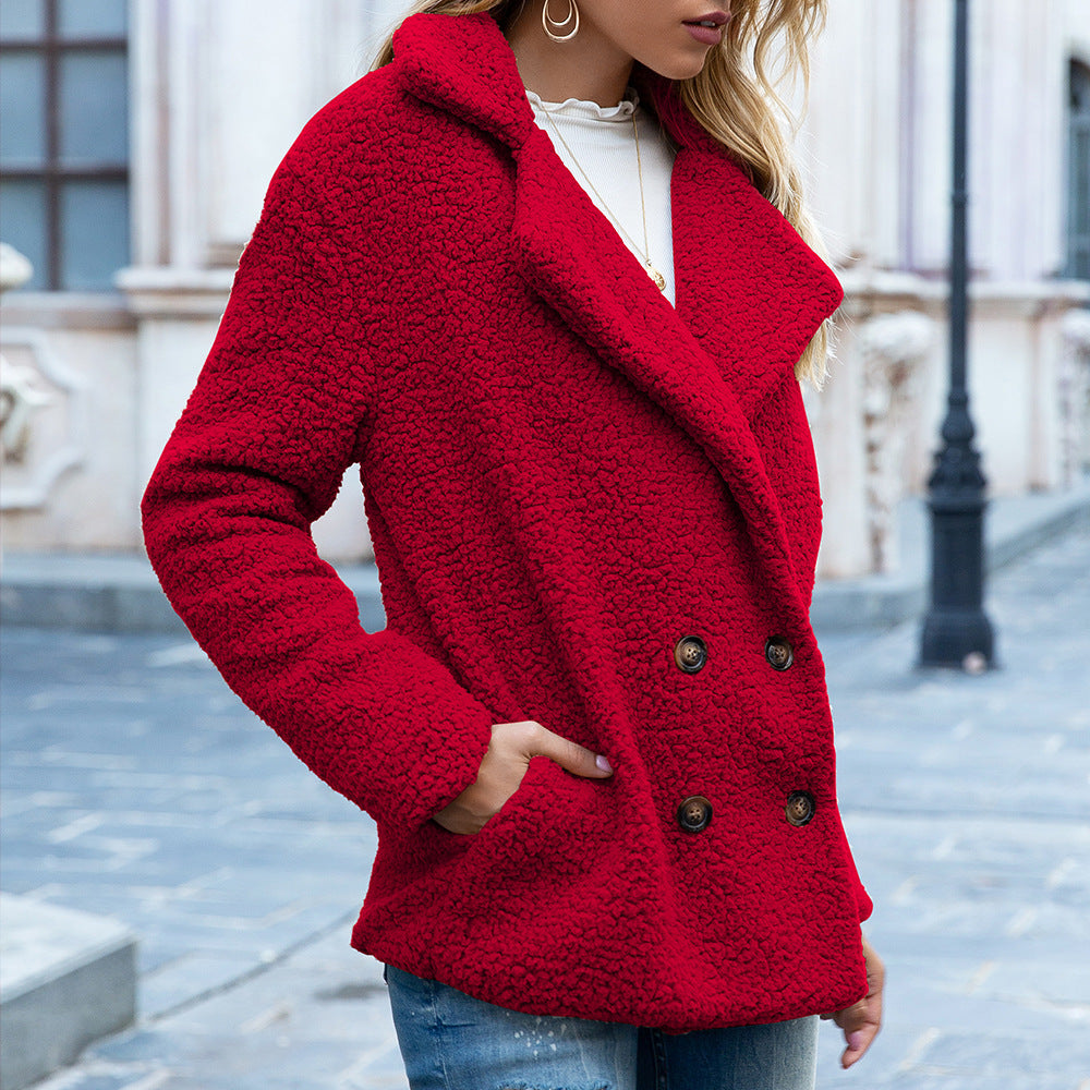 Manteau d'hiver à revers lâche et duveteux, veste à boutons, cardigan, vêtements d'extérieur pour femmes.