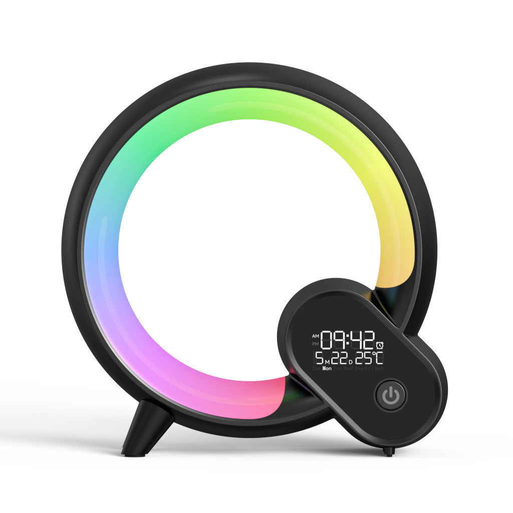 Horloge de réveil analogique créative Q Light avec affichage numérique, audio Bluetooth et fonction de réveil intelligent Q, lumière d'atmosphère colorée.