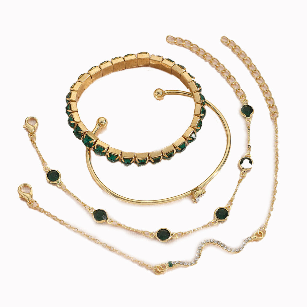 Bracelet extensible en diamant vert de mode pour grand-mère, ensemble de 4 pièces pour femmes.