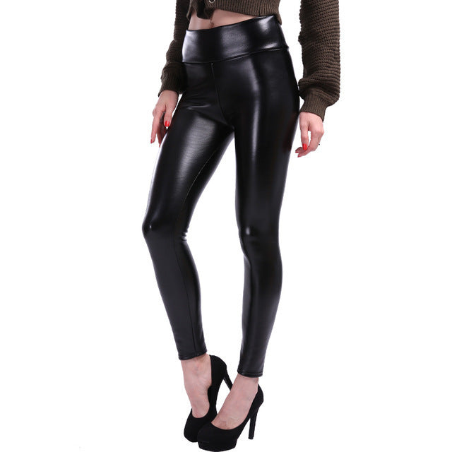 Pantalon élastique sexy pour femme, legging taille haute en cuir PU extensible noir, collection automne-hiver