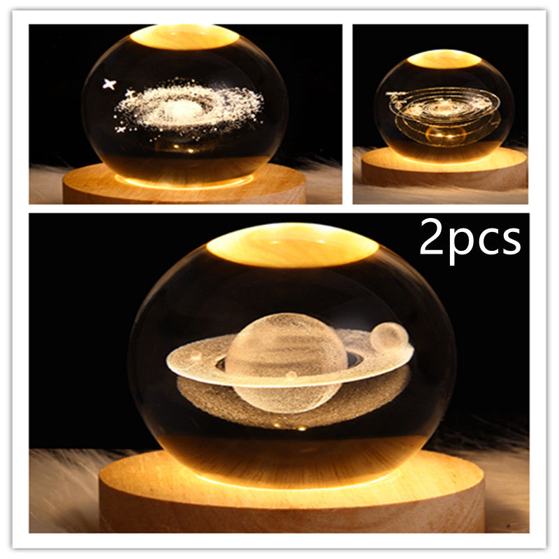 Lampe de table en cristal galaxie LED, lampe 3D de planète et de lune, décoration de chambre pour enfants, fête d'anniversaire pour enfants.