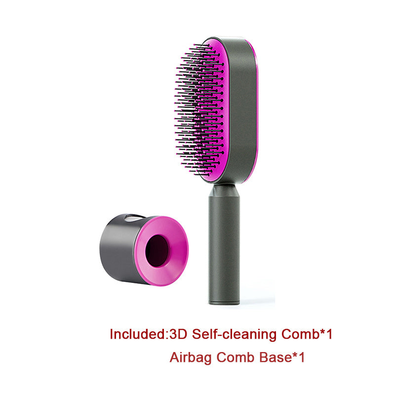 Brosse à cheveux auto-nettoyante pour femmes, brosse de massage du cuir chevelu avec airbag anti-perte de cheveux et nettoyage à une touche, brosse anti-statique.