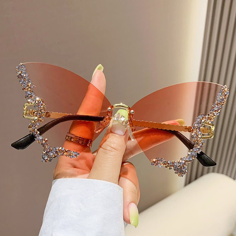 Lunettes de soleil papillon diamant de luxe pour femmes, marque Y2K, vintage, sans monture, surdimensionnées, lunettes de soleil pour dames