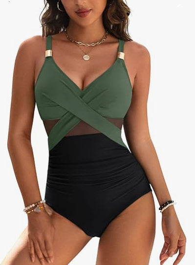 Maillot de bain une pièce tendance de couleur unie