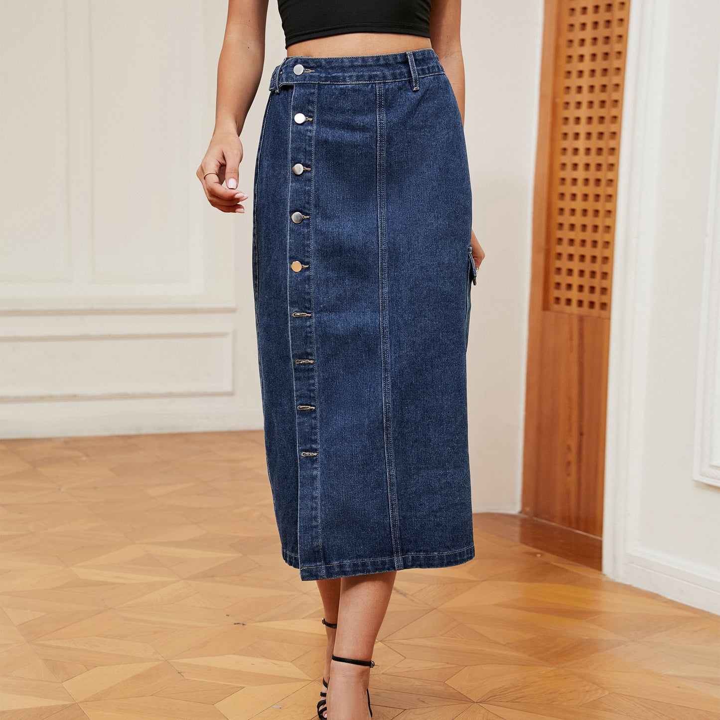 Pantalon cargo en denim élastique mi-long pour filles européennes et américaines