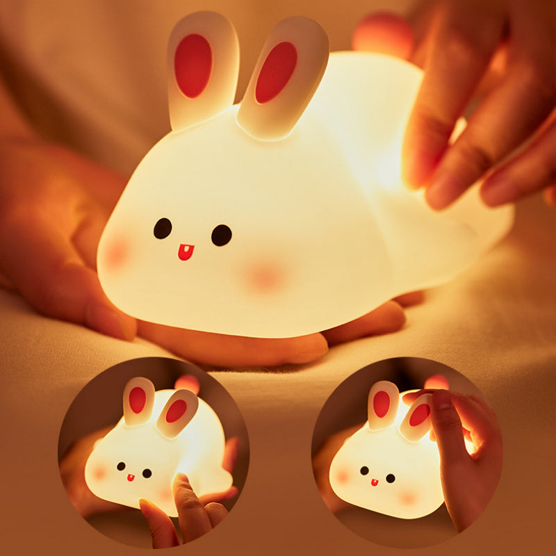 Lampe de nuit LED mignonne avec capteur tactile, veilleuse en silicone en forme de grand visage de lapin, cadeau de Noël, lampe de chevet, décoration intérieure.