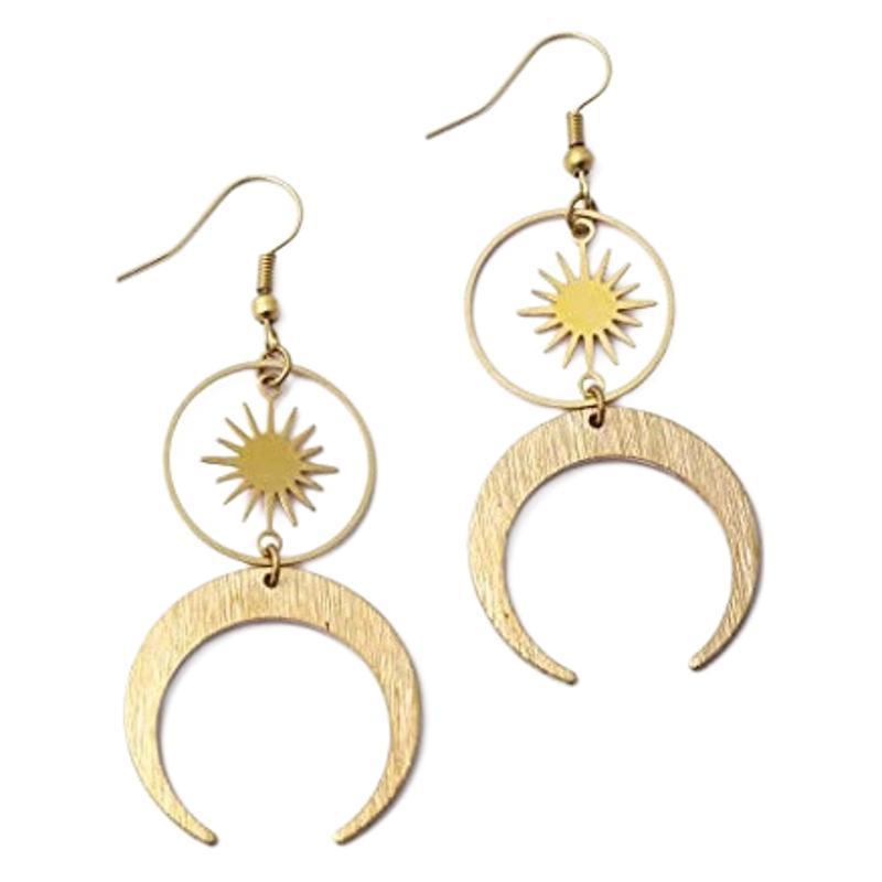 Boucles d'oreilles en alliage pour femmes en forme de cercle lunaire avec crochet.