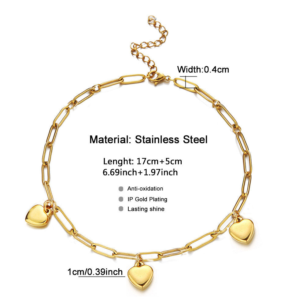 Bracelet en acier inoxydable avec pendentif en forme de cœur et chaîne carrée pour femme, cadeau de Saint Valentin