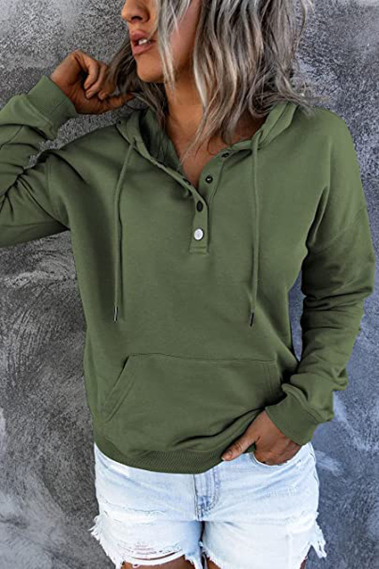 Sweat à capuche à manches longues avec poches, design décontracté avec boutons et cordon de serrage, vêtements de sport pour femmes, printemps et automne