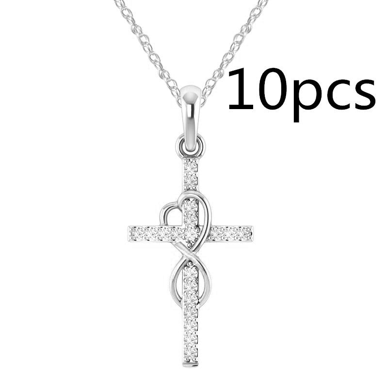 Pendentif en alliage avec diamant et collier croix à huit caractères.