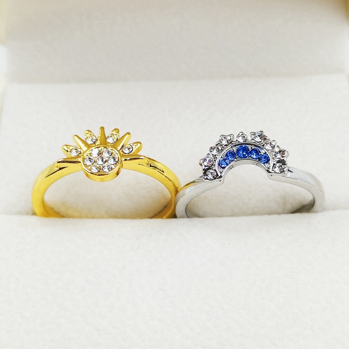 Bagues Soleil et Lune Couple Bague Strass Pour L'Amour Bijoux Saint Valentin