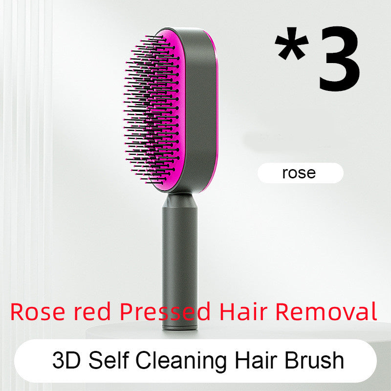 Brosse à cheveux auto-nettoyante pour femmes, brosse de massage du cuir chevelu avec airbag anti-perte de cheveux et nettoyage à une touche, brosse anti-statique.