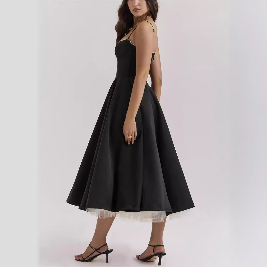 Robe longue à manches sans épaules avec décolleté en V pour femmes