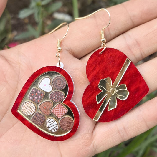 Boîte-cadeau rouge de la Saint-Valentin Boucles d'oreilles en forme de cœur pour femmes Romantique Vous me faites fondre Boucles d'oreilles en acrylique en forme de goutte Bijoux de créateur