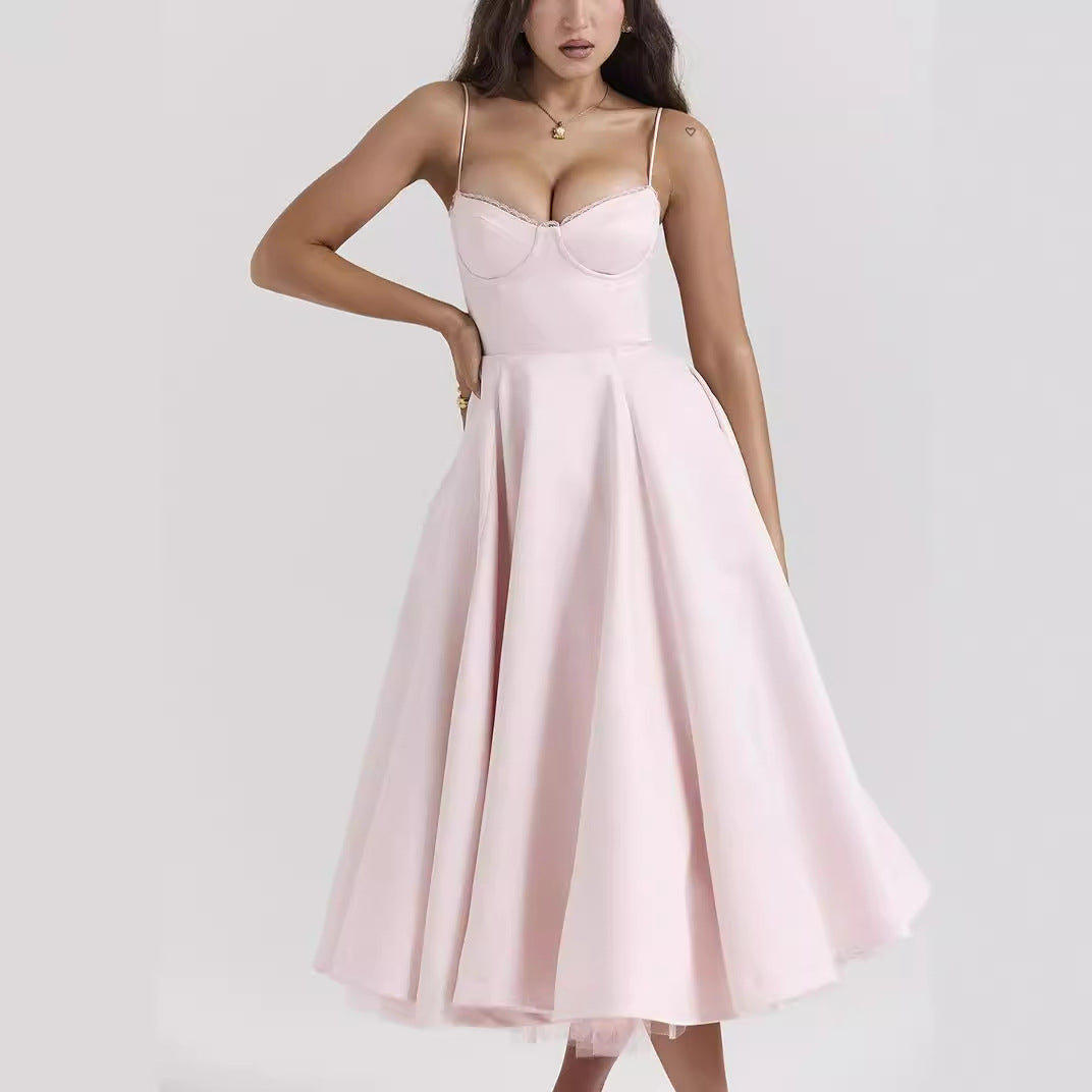 Robe longue à manches sans épaules avec décolleté en V pour femmes