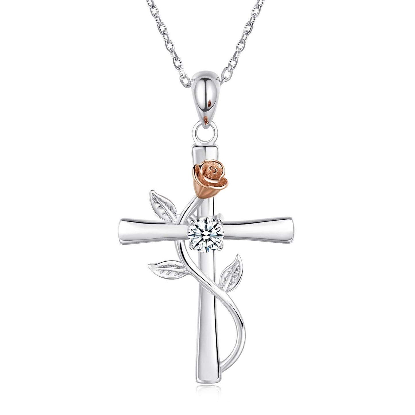 Collier en croix rose avec pendentif en pierres précieuses de mode, pierres de naissance de 12 mois, cadeau pour la Saint-Valentin ou un anniversaire.