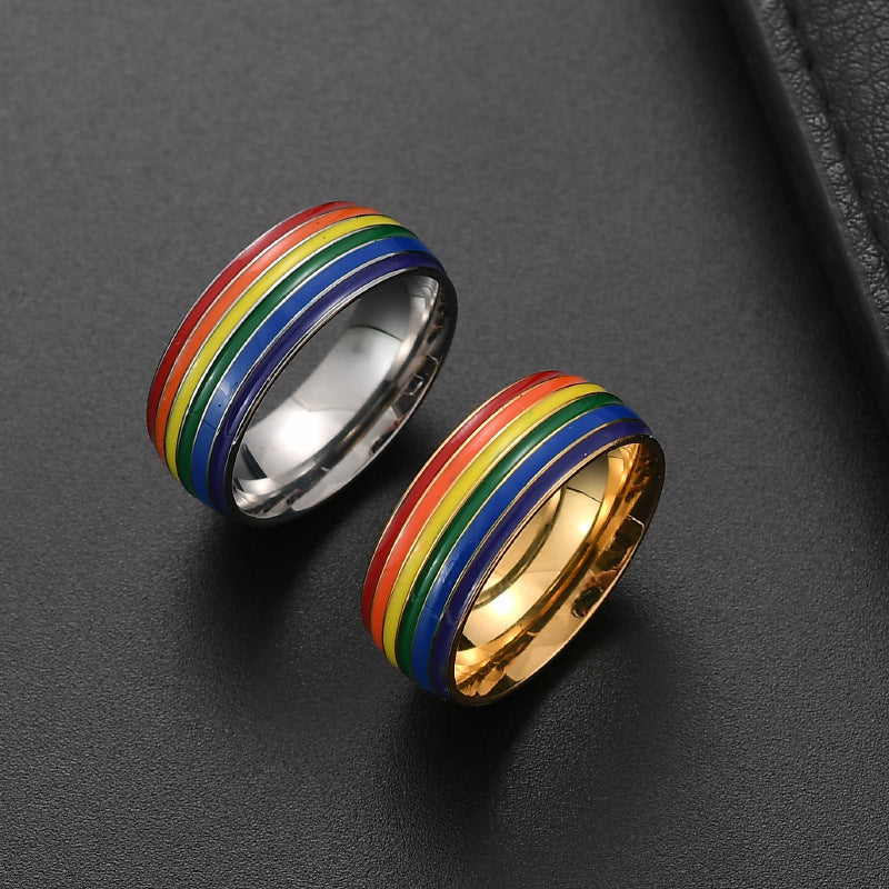 Bague de fierté arc-en-ciel tendance pour femmes et hommes, bijoux d'amitié en acier inoxydable pour gays, lesbiennes et LGBT