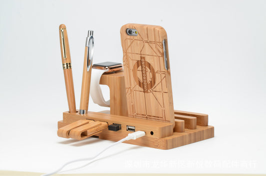 Compatible avec Apple, Bamboo, bois et support de chargement en bois pour montre mobile Apple, support en bois multifonction pour téléphone portable plat.