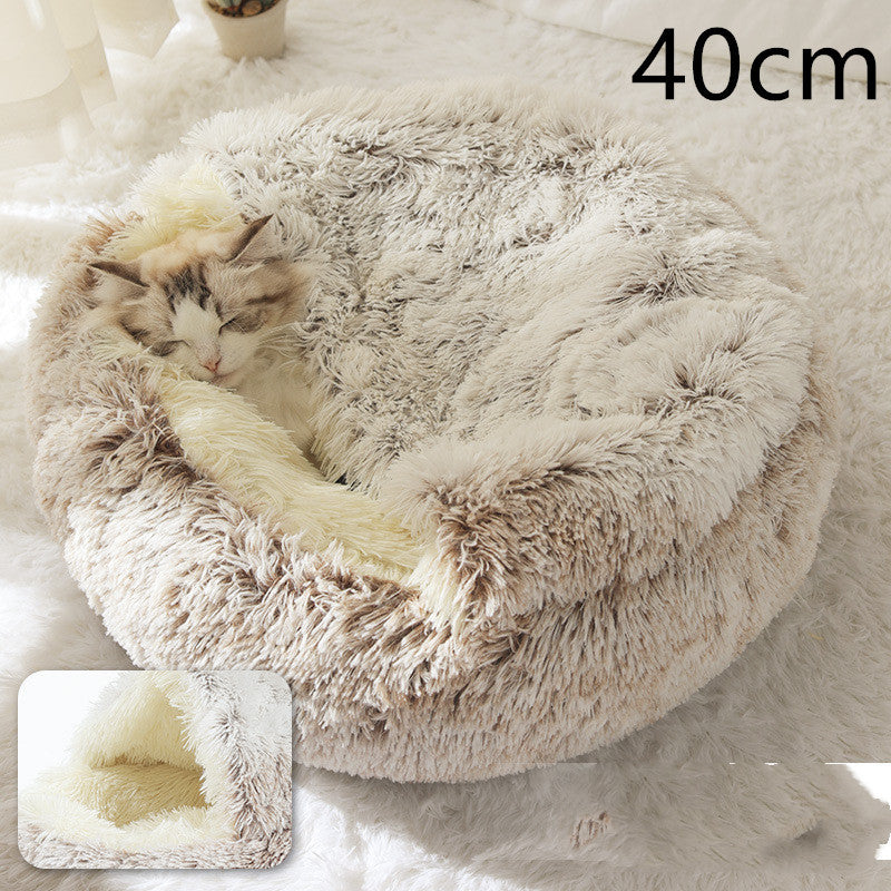 Lit pour chien et chat 2 en 1, lit d'hiver pour animaux, maison ronde en peluche chaude, lit doux en peluche longue pour animaux de compagnie, produits pour animaux.