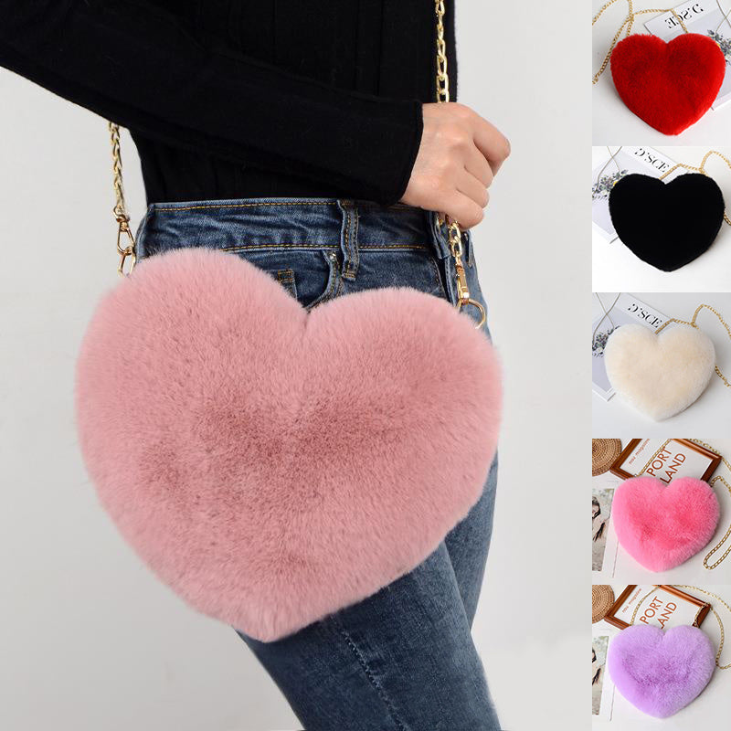 Sacs d'amour pour femmes, sacs à bandoulière en peluche avec chaîne, sac de fête pour la Saint-Valentin.