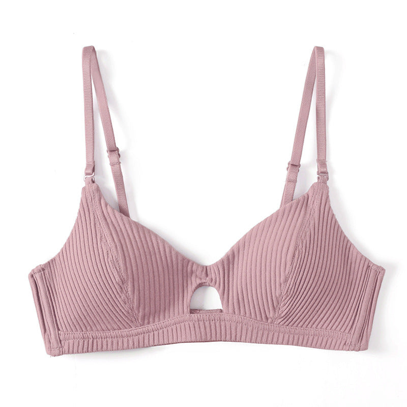 Soutien-gorge côtelé français fin sans rebord en acier européen et américain sexy et simple