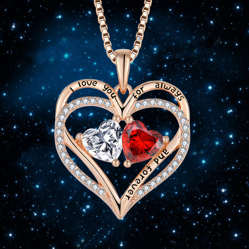 Collier en argent S925 Double Amour avec strass, collier en forme de cœur de personnalité mode, cadeau de la Saint-Valentin.