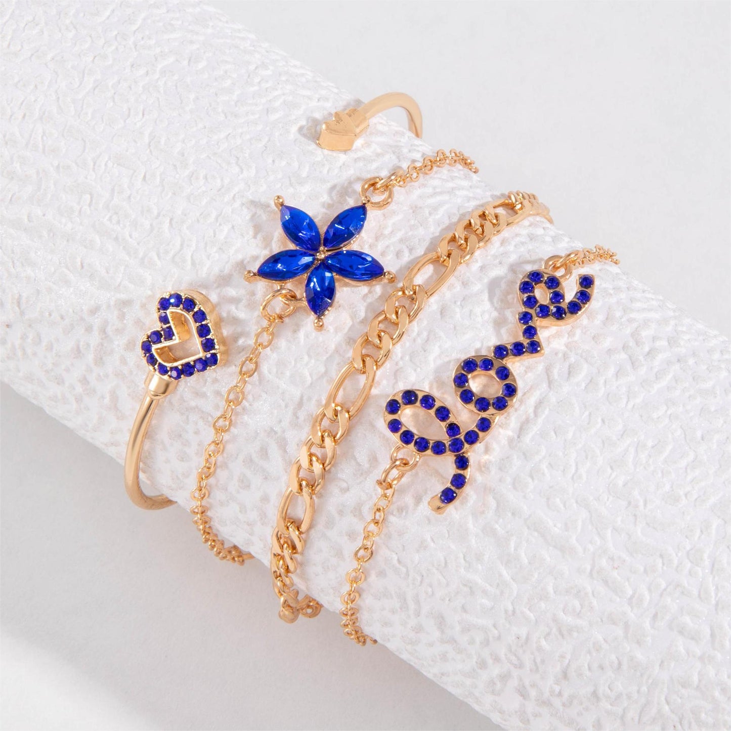 Lot de 4 bracelets papillons et fleurs bleues avec strass pour la Saint-Valentin