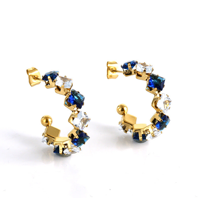 Boucles d'oreilles en acier inoxydable avec strass pour femmes européennes et américaines.