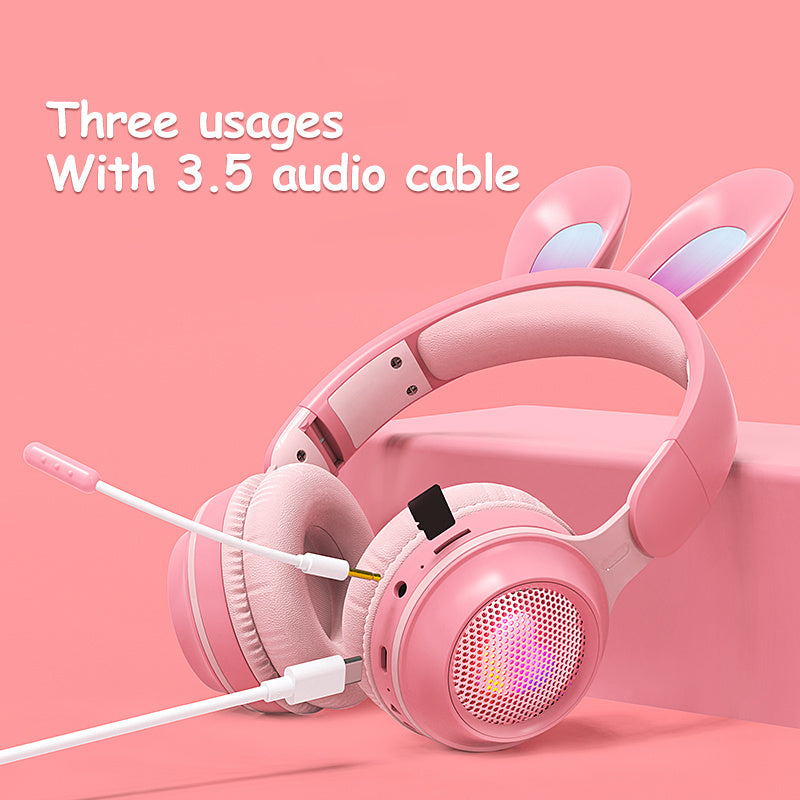 Casque sans fil à oreilles de lapin lumineux et extensible en blé