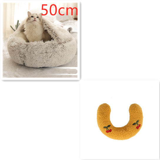 Lit pour chien et chat 2 en 1, lit d'hiver pour animaux, maison ronde en peluche chaude, lit doux en peluche longue pour animaux de compagnie, produits pour animaux.