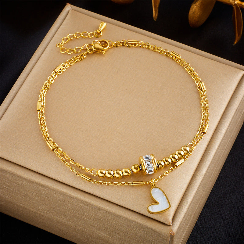 Bijoux de mode Boho classique amour coeur chaîne de cheville double couche chaîne bracelet cheville breloque gland chaîne de jambe sur pied chaîne femmes fête bijoux accessoires