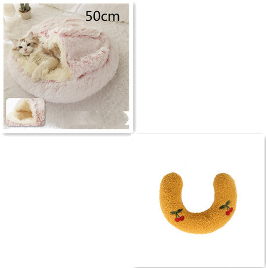 Lit pour chien et chat 2 en 1, lit d'hiver pour animaux, maison ronde en peluche chaude, lit doux en peluche longue pour animaux de compagnie, produits pour animaux.