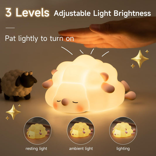 Lampe de nuit en silicone mignonne en forme de mouton, lampe de chambre pour la décoration de la chambre d'enfants, rechargeable avec minuterie et fonction de variation de lumière pour le sommeil.
