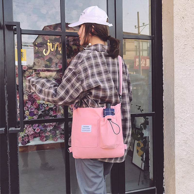 Sacs en toile Harajuku pour étudiants, sac à main avec poches, sac à dos preppy, sac à bandoulière pour femmes