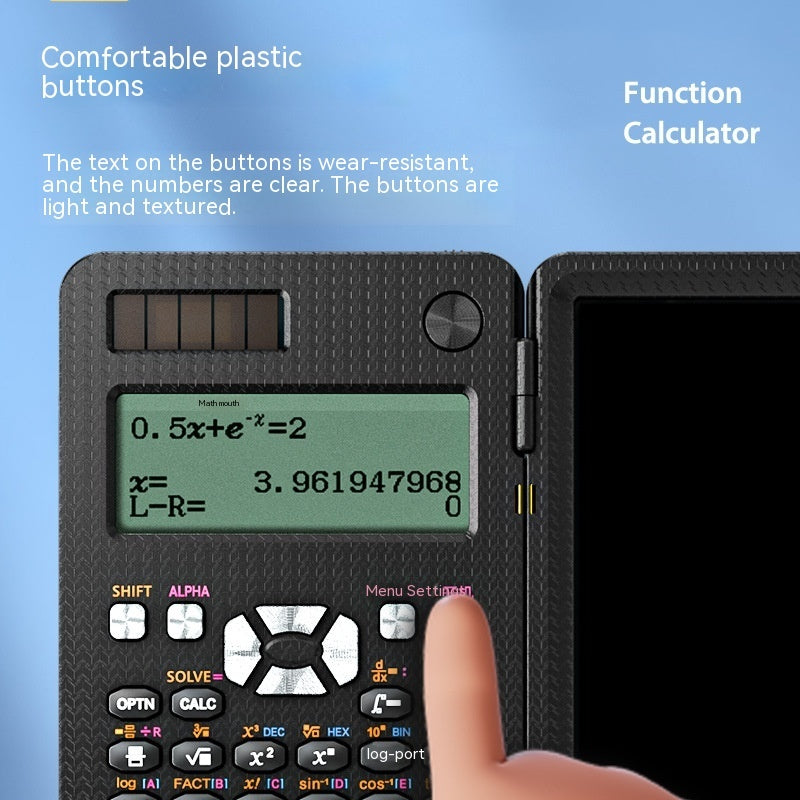 Calculatrices scientifiques pliables 2 en 1 avec fonction d'apprentissage et tablette d'écriture. Calculatrices scientifiques de bureau pliables.