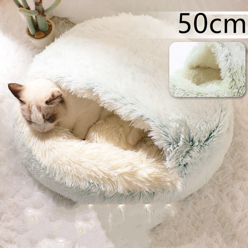 Lit pour chien et chat 2 en 1, lit d'hiver pour animaux, maison ronde en peluche chaude, lit doux en peluche longue pour animaux de compagnie, produits pour animaux.