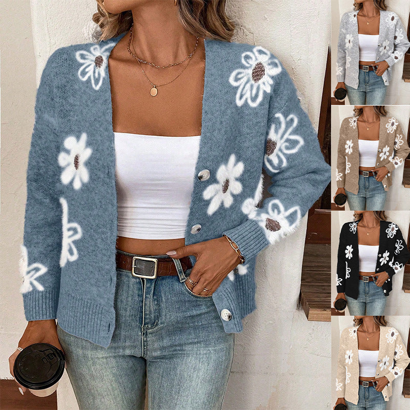 Cardigan à boutons avec imprimé floral